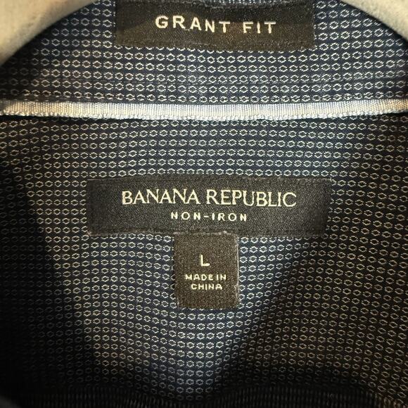 Banana Republic Shirt Men L Blue Small Dot Grant Fit Long Sleeve Button-Up - Picture 7 of 11